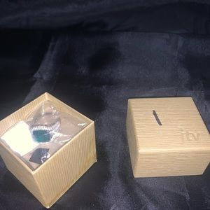 Jtv Diamond Simulant Silver Ring with Green Gem